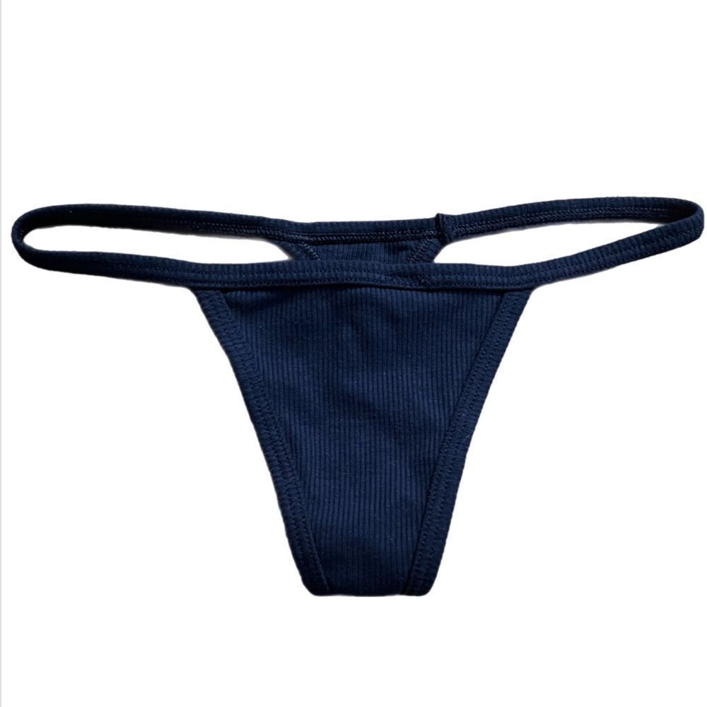 Victorias Secret Pink Soft Cotton Ribbed V String panty Blue Xsmall